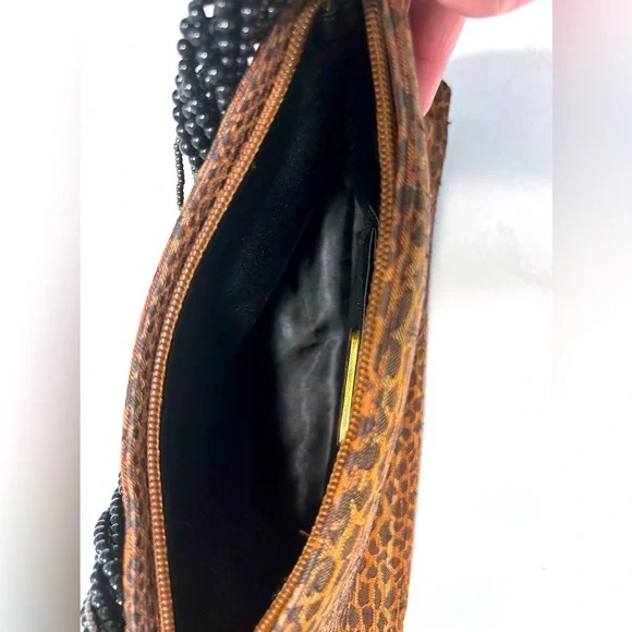 Vintage Inge Christopher Cheetah Print Beaded Handle Brushed Silk Evening Bag - Picture 5 of 7